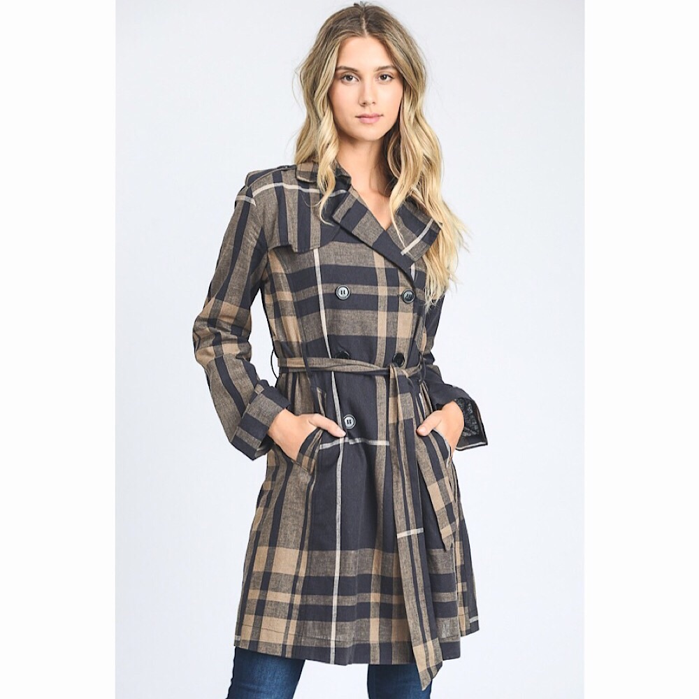 Plaid Trench Coat